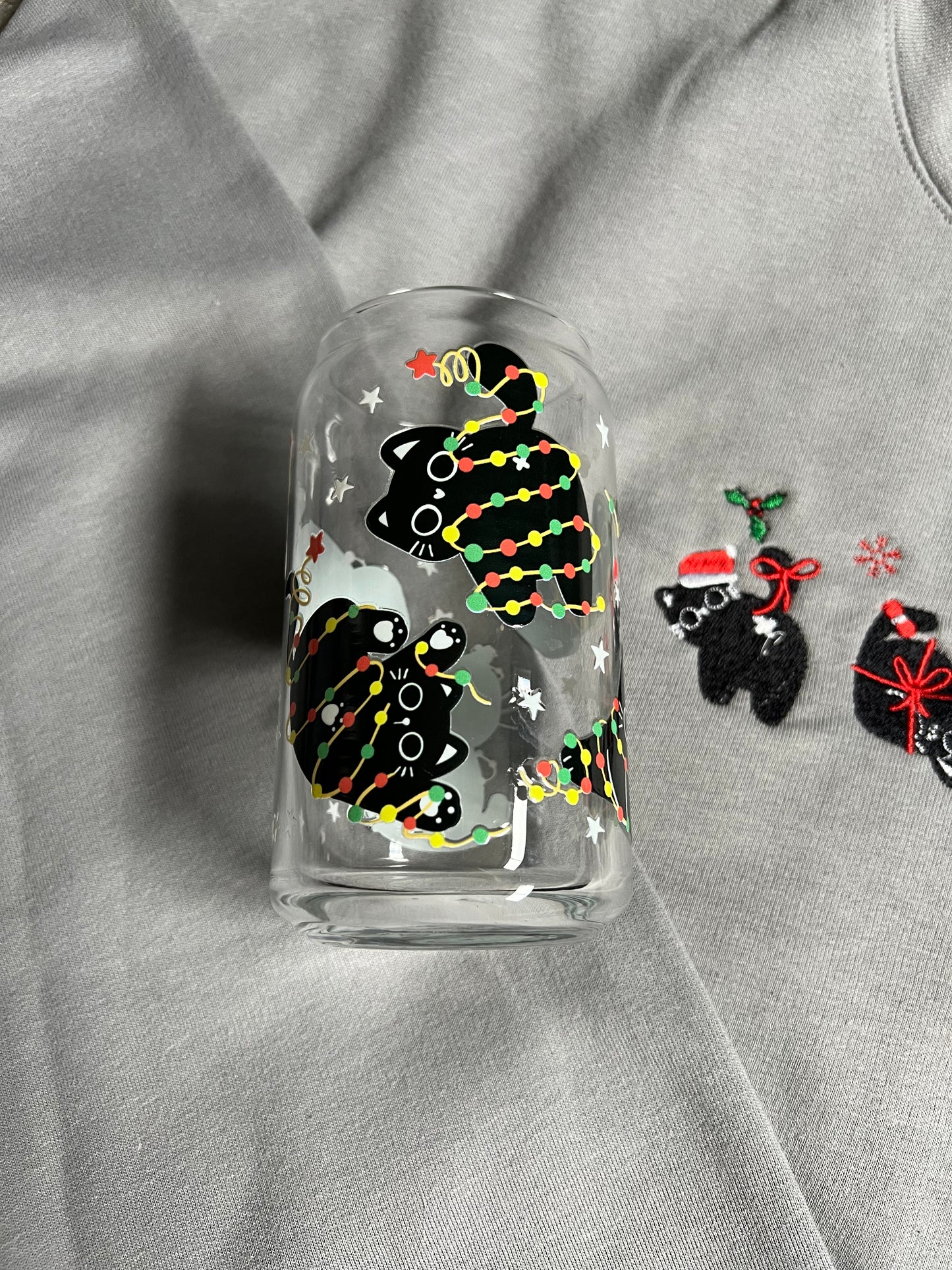 Christmas Cat Glass Can