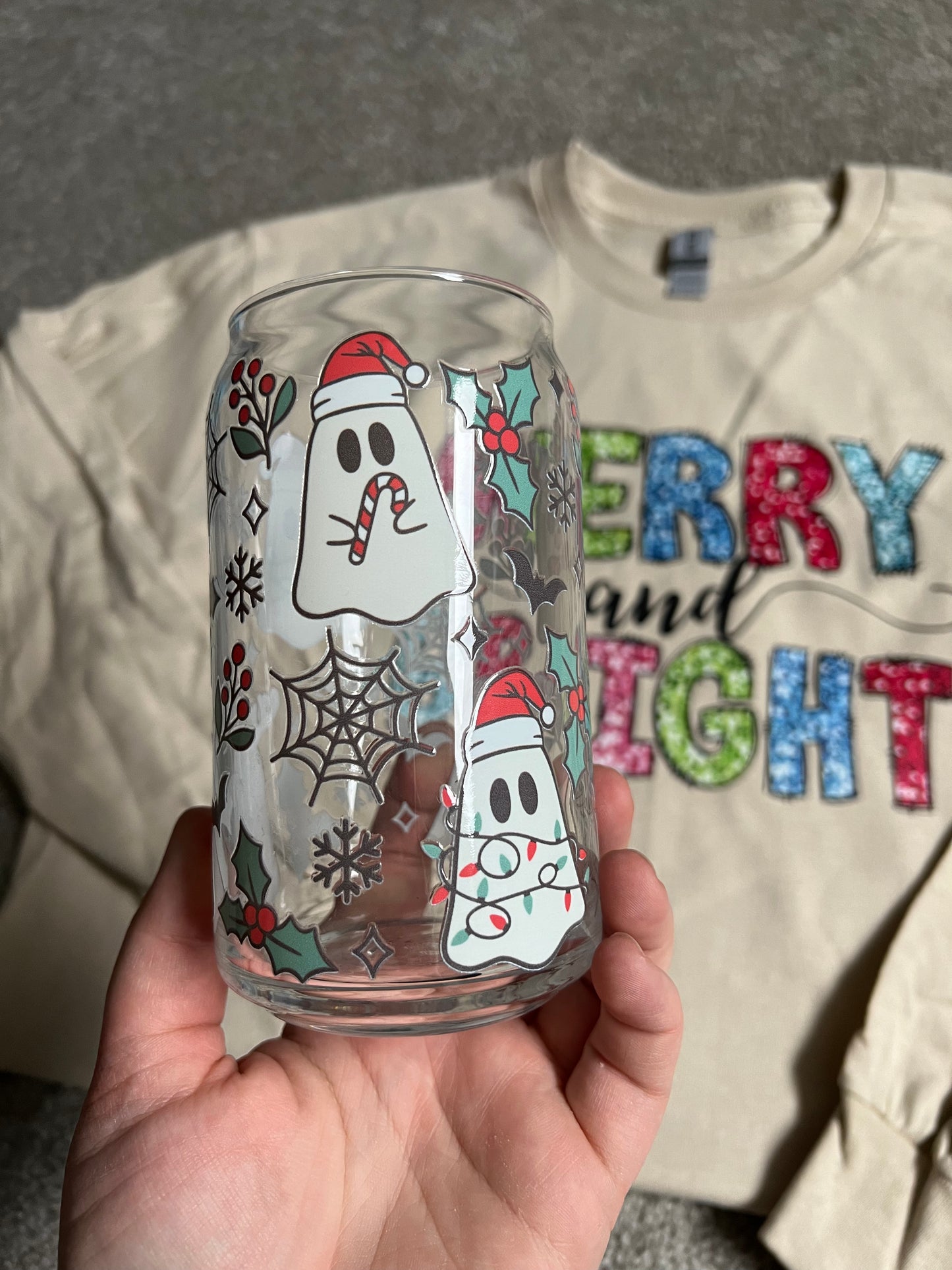 Christmas Ghost Glass Can