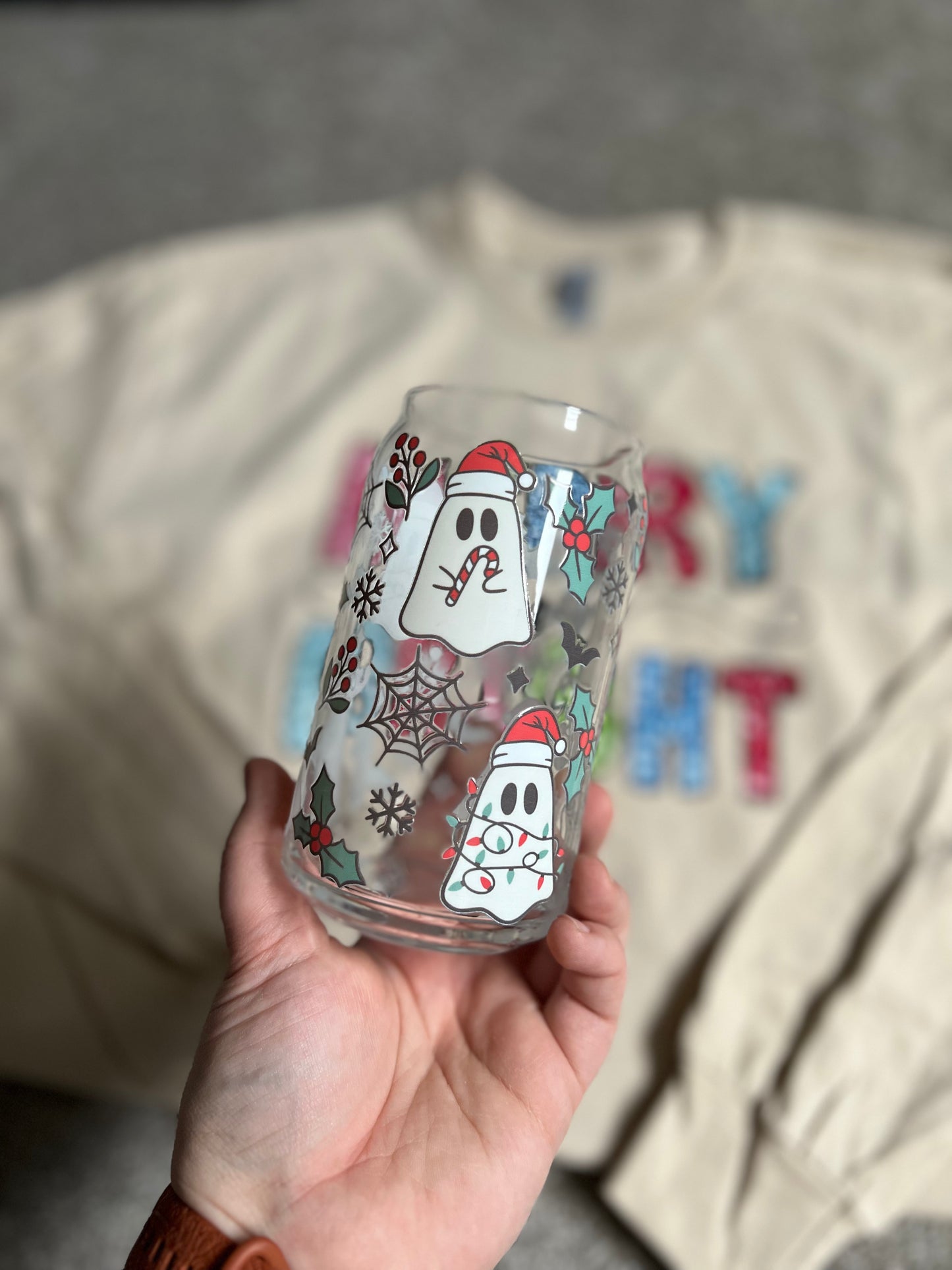 Christmas Ghost Glass Can