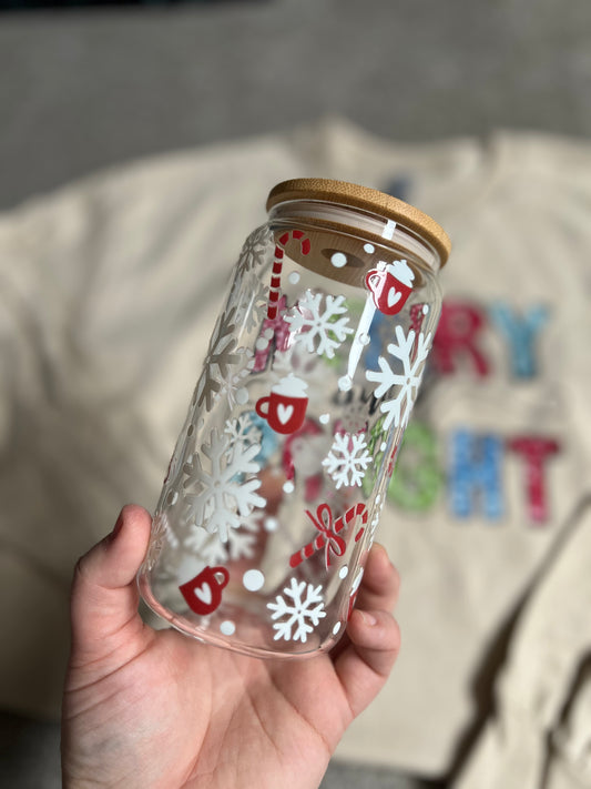 Candycane Snowflake Glass Can