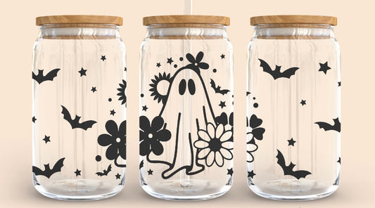 Ghost Flowers Glass Can