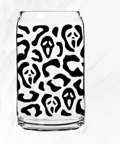 Ghost Face Leopard Glass Can