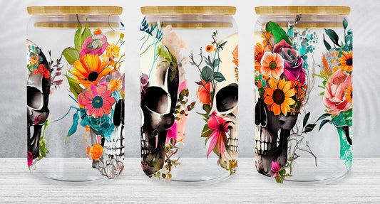 Flower Skull Glass Can