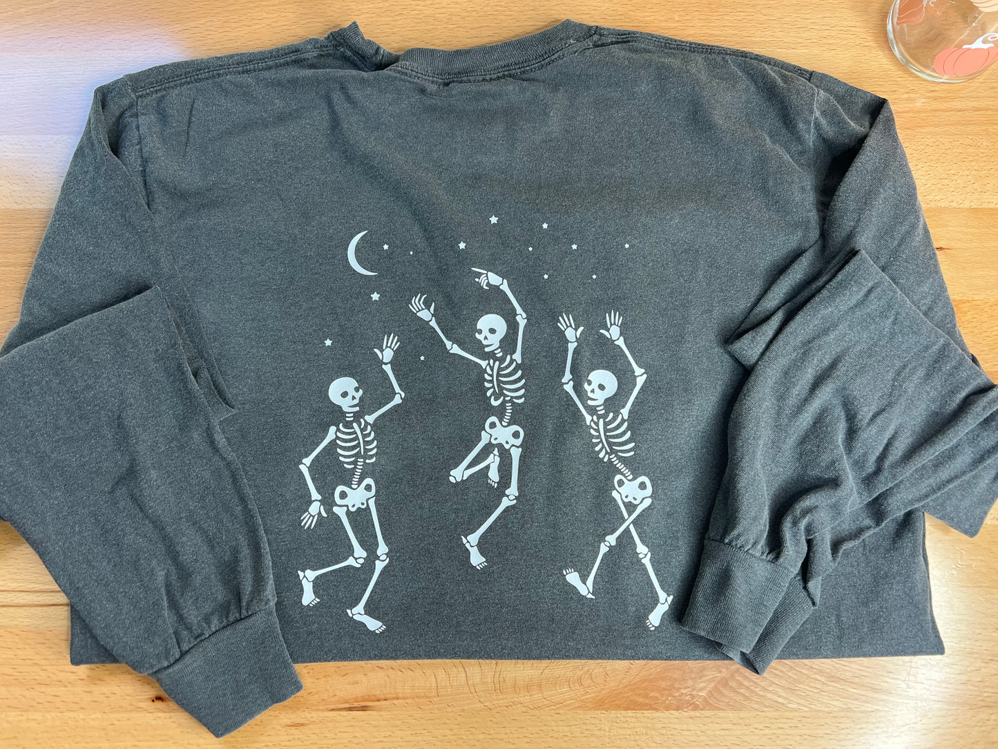 Dancing Skelly Pocket Tee with Peace Sign